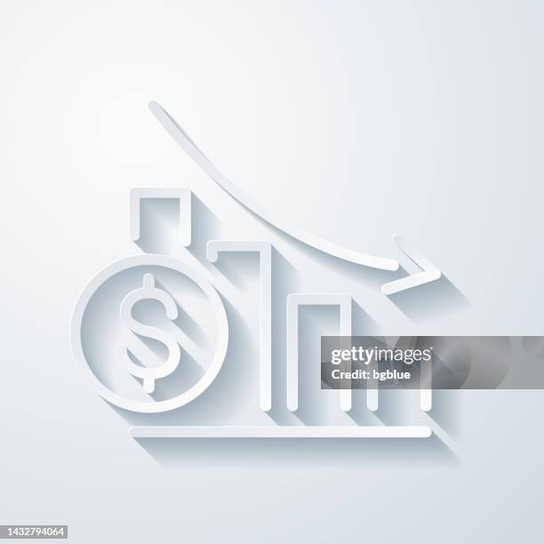 chart of decreased dollar rate. icon with paper cut effect on blank background - bankruptcy relief stock illustrations