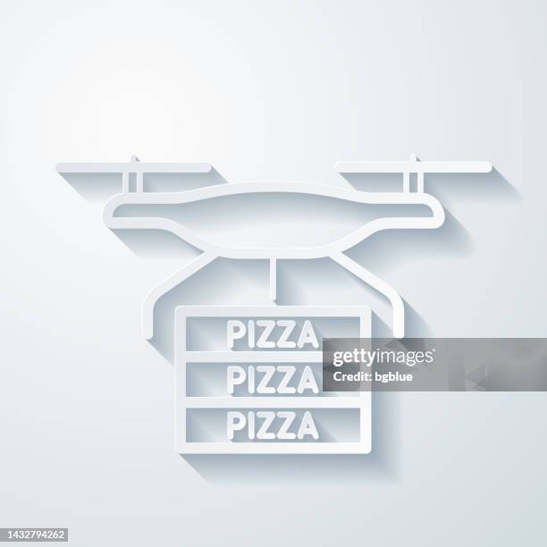food delivery drone with pizza. icon with paper cut effect on blank background - blank pizza box stock illustrations