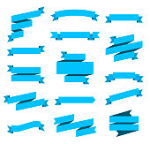 Set of Blue Ribbons, Banners - Design Elements on white background