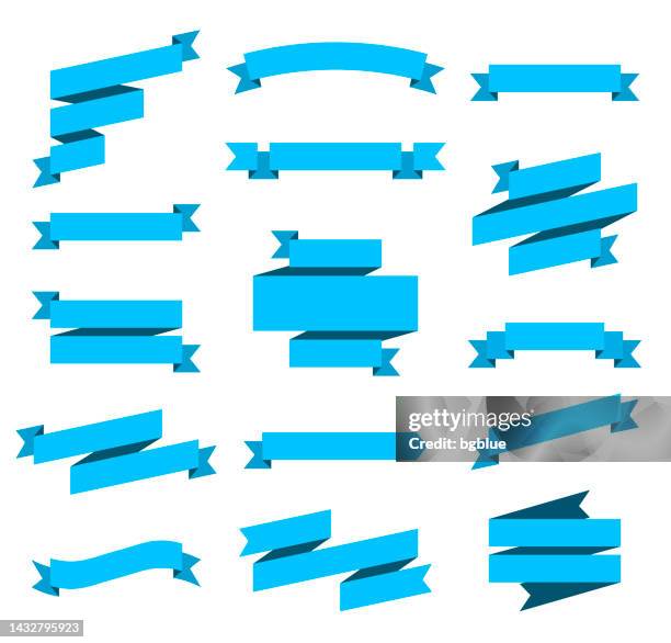 set of blue ribbons, banners - design elements on white background - banner ads stock illustrations