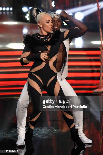 Italian presenter and showgirl Paola Barale and the Cuban dancer Roly Maden during the first episode of the television program Ballando con le stelle...