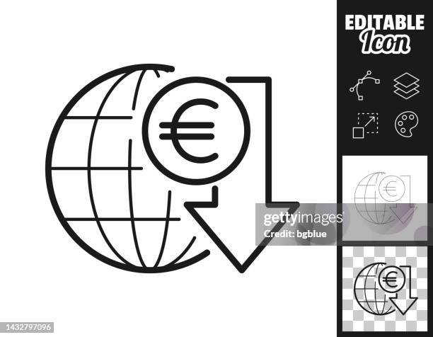euro rate decrease. icon for design. easily editable - planets colliding stock illustrations