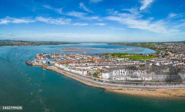 aerial view of exmouth beach and town seafront - devon stock pictures, royalty-free photos & images