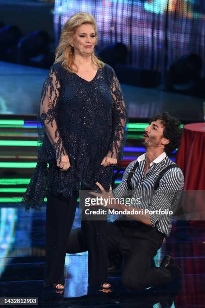 Italian singer and presenter Iva Zanicchi and the Italian dancer Samuel Peron during the first episode of the television program Ballando con le...