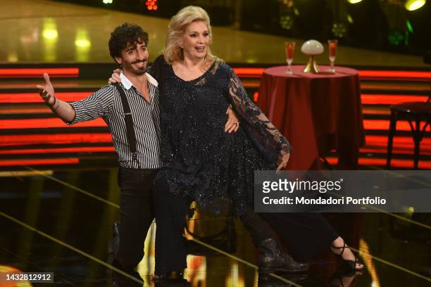 Italian singer and presenter Iva Zanicchi and the Italian dancer Samuel Peron during the first episode of the television program Ballando con le...