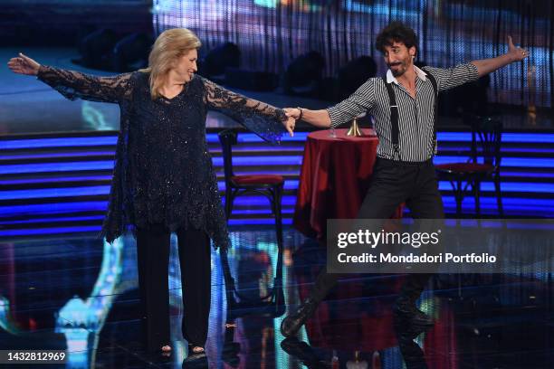 Italian singer and presenter Iva Zanicchi and the Italian dancer Samuel Peron during the first episode of the television program Ballando con le...