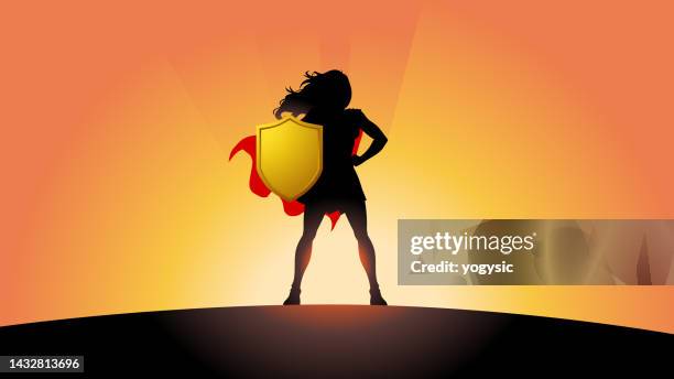 vector female superhero silhouette standing in power pose stock illustration - heroines 幅插畫檔、美工圖案、卡通及圖標