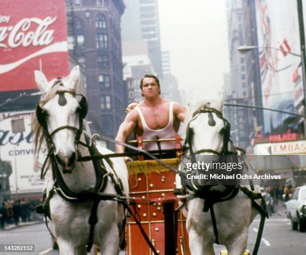 Austrian Bodybuilder Arnold Schwarzenegger in a scene from the Trimark Pictures movie 'Hercules In New York' in 1969 in New York city, New York.