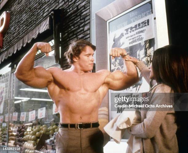 Austrian Bodybuilder Arnold Schwarzenegger in a scene from the Trimark Pictures movie 'Hercules In New York' in 1969 in New York city, New York.