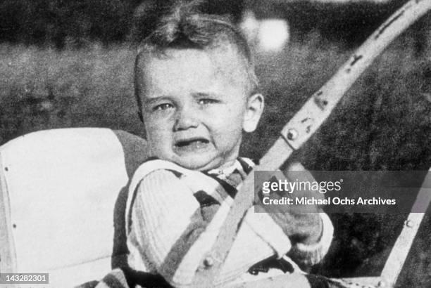 March 1948: Six month old Arnold Schwarzenegger in the garden in March 1948 in Thal, Austria.