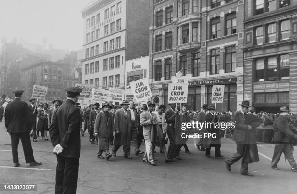 Protestors carrying placards reading 'Pass the Sherbell-Kaplan Rent Control and Housing Bills,' 'Pass the Sherbell Bill to Outlaw Antisemitic and...