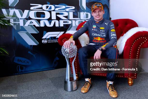 Race winner and 2022 F1 World Drivers Champion Max Verstappen of Netherlands and Oracle Red Bull Racing poses for a photo after the F1 Grand Prix of...