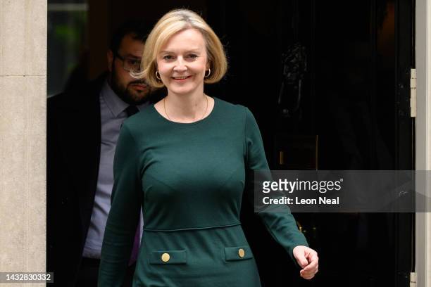Prime Minister Liz Truss leaves number 10 Downing Street ahead of the weekly PMQ session on October 12, 2022 in London, England. The UK Prime...