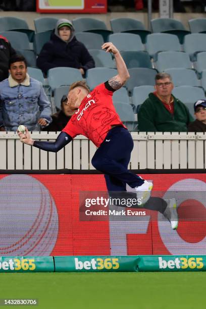 Ben Stokes of England saves a boundary from Mitchell Marsh of Australia during game two of the T20 International series between Australia and England...