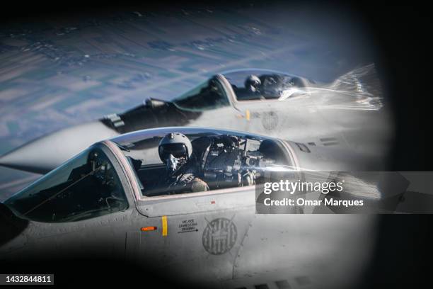 Mikoyan MIG-29 fighter jets of the Polish Air Force take part in a NATO shielding exercise at the Lask Air Base on October 12, 2022 in Lask, Poland....