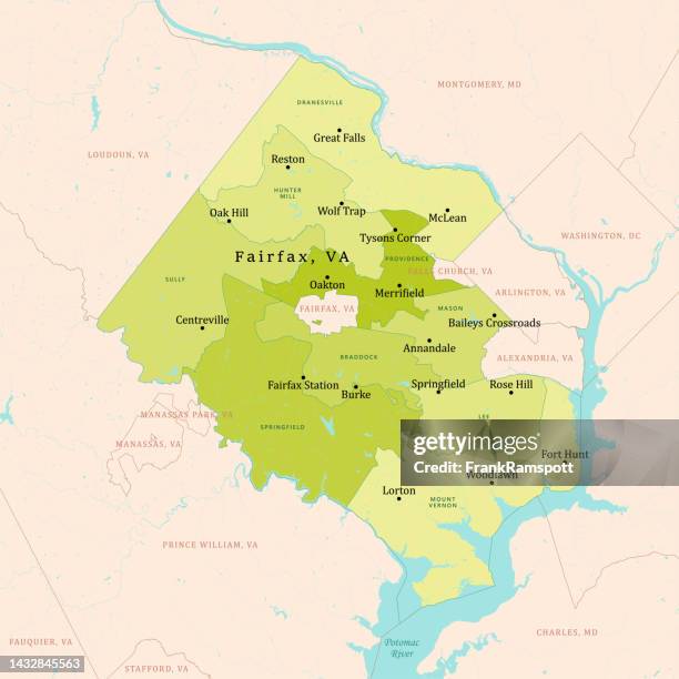 ilustraciones, imágenes clip art, dibujos animados e iconos de stock de va fairfax county mapa vectorial verde - mclean virginia