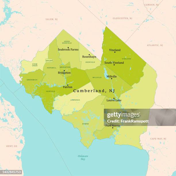 nj cumberland county vector map green - delaware bay stock illustrations