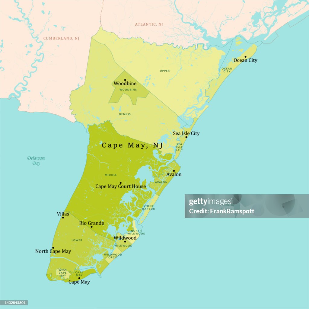 NJ Cape May County Vector Map Green