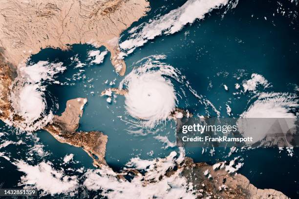 three hurricanes katia irma jose 2017 cloud map caribbean sea 3d render neutral - orkaan irma 2017 stockfoto's en -beelden