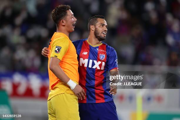 Of F.C.Tokyo celebrates scoring his side's fourth goal during the J.LEAGUE Meiji Yasuda J1 25th Sec. Match between F.C.Tokyo and Cerezo Osaka at...