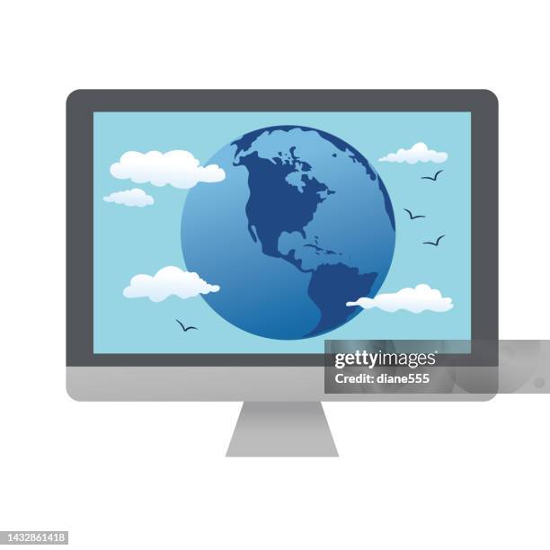 Computer With A Globe On The Screen High-Res Vector Graphic - Getty Images