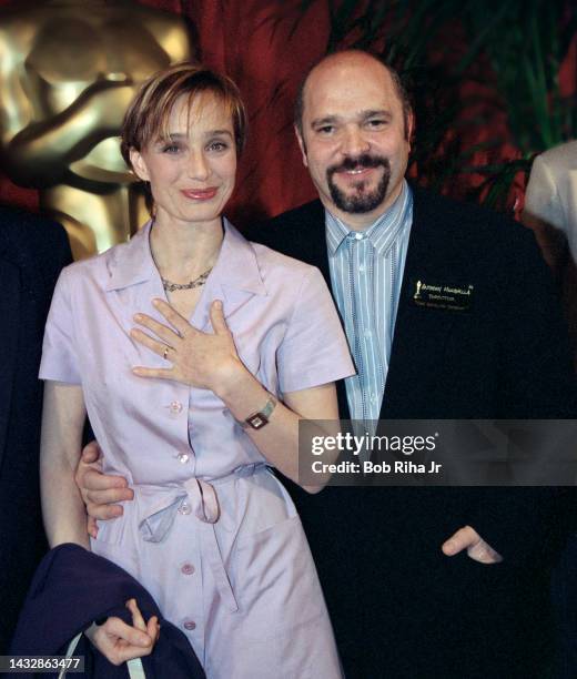 Director Anthony Minghella and Kristin Scott Thomas arrives at the Oscar Luncheon at Beverly Hilton Hotel, March 12, 1997 in Beverly Hills,...