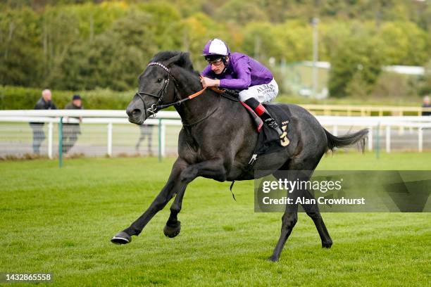 Adam Kirby riding King Of Steel win The British Stallion Studs EBF Maiden Stakes at Nottingham Racecourse on October 12, 2022 in Nottingham, England.