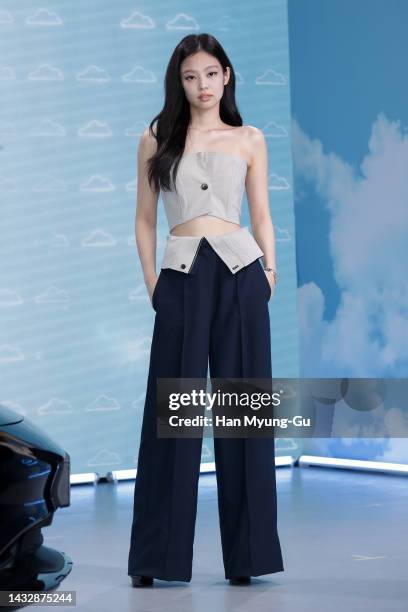 Jennie aka Jennie Kim of girl group BLACKPINK poses for media the Porsche Sonderwunsch Haus 'The Taycan 4S Cross Turismo For Jennie Ruby Jane'...