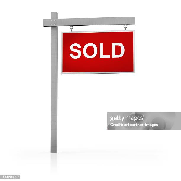 red 'sold' sign on white background - opportunity sign stock pictures, royalty-free photos & images