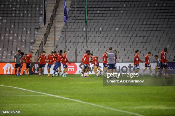 Olympiacos Piraeus players during the training session ahead of the UEFA Europa League Group G match between Qarabag FK and Olympiacos at Tofig...