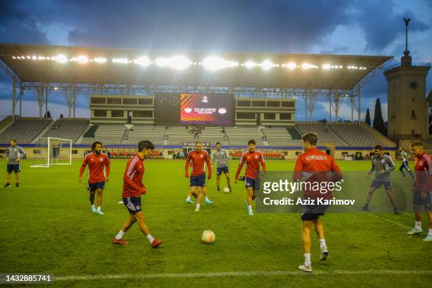 Olympiacos Piraeus players during the training session ahead of the UEFA Europa League Group G match between Qarabag FK and Olympiacos at Tofig...