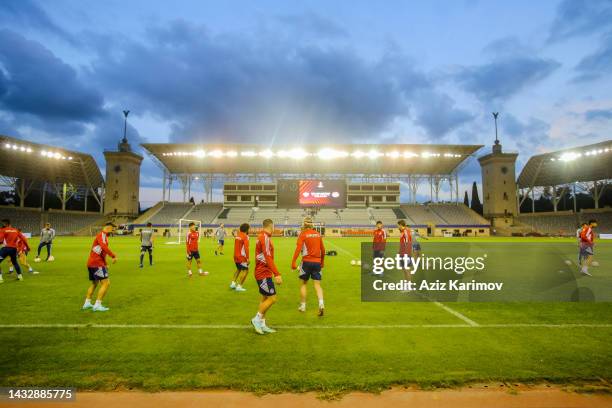 Olympiacos Piraeus players during the training session ahead of the UEFA Europa League Group G match between Qarabag FK and Olympiacos at Tofig...