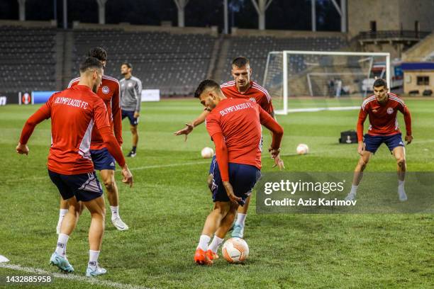 Olympiacos Piraeus players during the training session ahead of the UEFA Europa League Group G match between Qarabag FK and Olympiacos at Tofig...