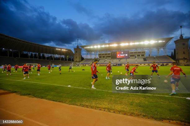 Olympiacos Piraeus players during the training session ahead of the UEFA Europa League Group G match between Qarabag FK and Olympiacos at Tofig...