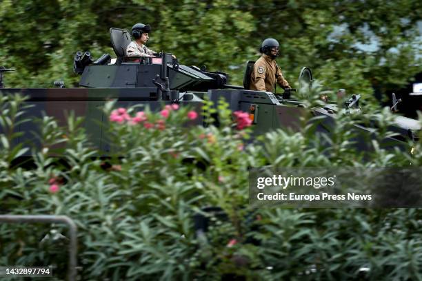 Tank during the solemn act of homage to the national flag and military parade on Columbus Day, Oct. 12 in Madrid, Spain. The events for the Dia de la...