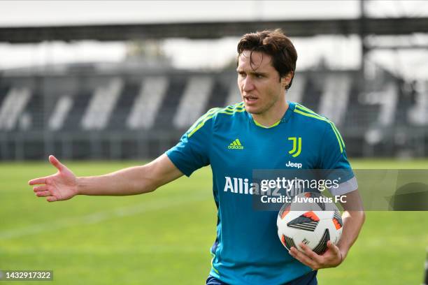 Federico Chiesa of Juventus FC during the Juventus U17 Training Session at Juventus Center Vinovo on October 12, 2022 in Vinovo, Italy.