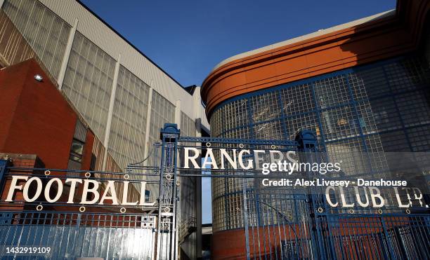 General view outside Ibrox Stadium is seen prior to the UEFA Champions League group A match between Rangers FC and Liverpool FC at Ibrox Stadium on...