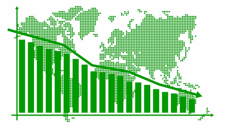 Decrease Rates Generic Chart Animated chart of financial decline with a trend line chart. Recession ...