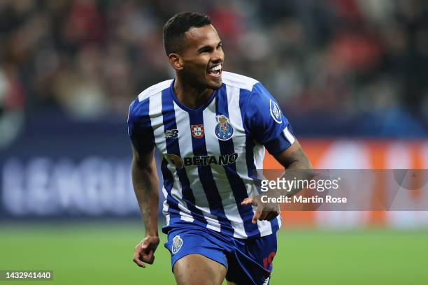 Galeno of FC Porto celebrates after scoring their team's first goal during the UEFA Champions League group B match between Bayer 04 Leverkusen and FC...