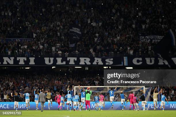 Napoli players celebrate the victory after the UEFA Champions League group A match between SSC Napoli and AFC Ajax at Stadio Diego Armando Maradona...