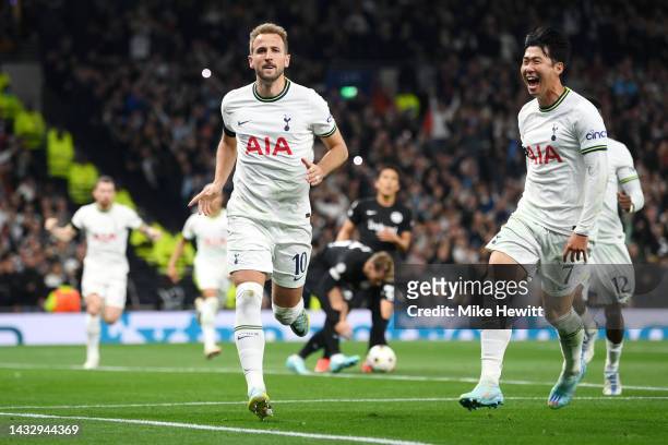 Harry Kane of Tottenham Hotspur celebrates after scoring their team's second goal during the UEFA Champions League group D match between Tottenham...