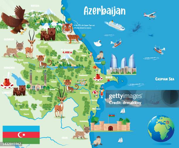 aserbaidschan-karte - wildkatzenart stock-grafiken, -clipart, -cartoons und -symbole
