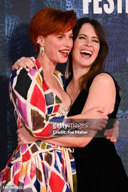 Jessie Buckley and Claire Foy attend the "Women Talking" UK Premiere during the 66th BFI London Film Festival at The Royal Festival Hall on October...