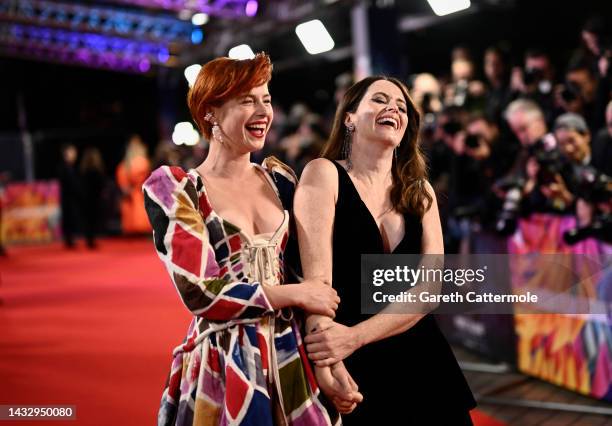 Jessie Buckley and Claire Foy attend the "Women Talking" UK Premiere during the 66th BFI London Film Festival at The Royal Festival Hall on October...