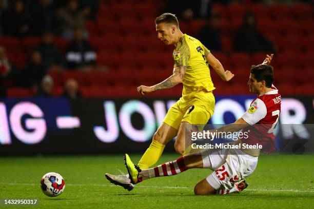 Emil Riis Jakobsen of Preston North End is challenged by Timm Klose of Bristol City during the Sky Bet Championship between Bristol City and Preston...