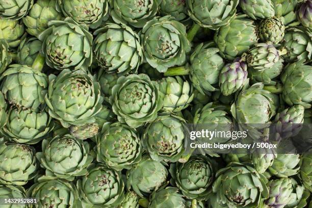 full frame shot of cabbages for sale in market,brittany,france - artichoke stock pictures, royalty-free photos & images