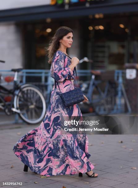 Anna Wolfers wearing a colorful dress on October 06, 2022 in Hamburg, Germany.