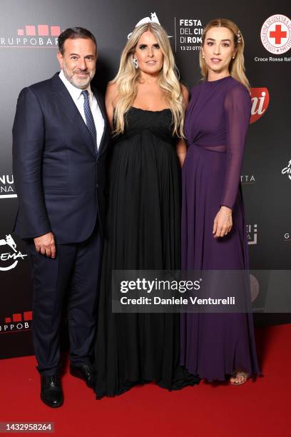 Fausto Brizzi, Tiziana Rocca and Silvia Salis attend the photocall ahead of the Red Cross Charity Event during the 17th Rome Film Festival 2022 on...