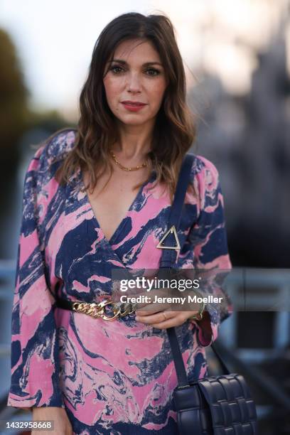 Anna Wolfers wearing a colorful dress on October 06, 2022 in Hamburg, Germany.