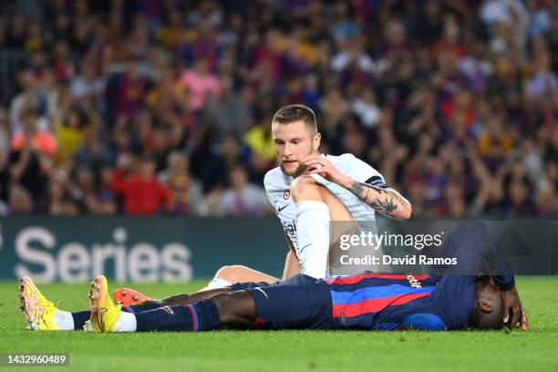 Ousmane Dembele of FC Barcelona reacts after a missed chance during the UEFA Champions League group C match between FC Barcelona and FC...